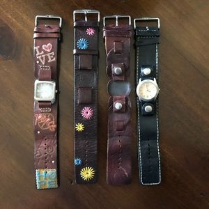 Fossil watch face and 4 leather fossil bands